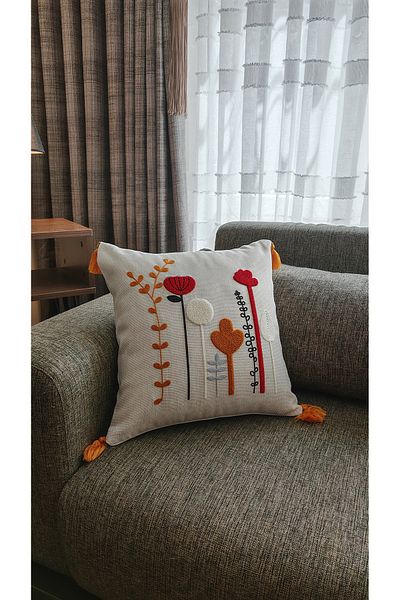 GLOMAR Husă de pernă Bohemian Punch Brodat Pardoseală Decorativă Modernă Pătrată Un singur bucată 43x43