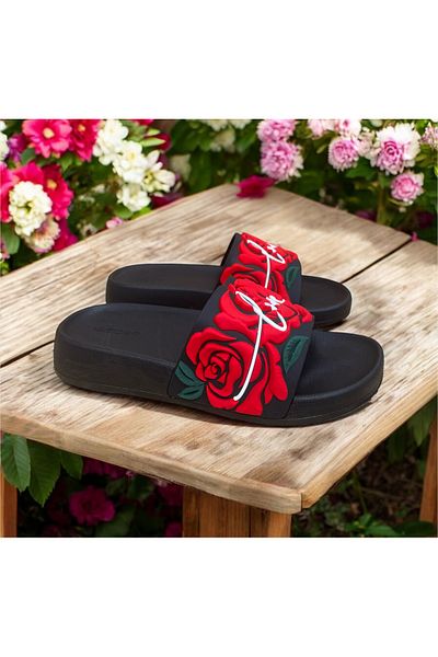 GEZER Rose Embossed Non-Slip Sole Slippers. Pool Sea Bathroom Balcony Terrace Home and Street Slippers