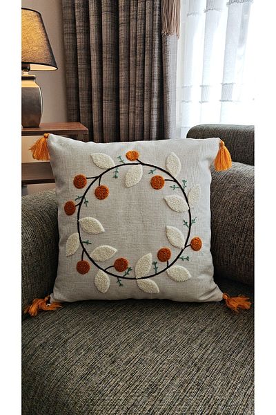 GLOMAR Husă de pernă Bohemian Punch Brodat Lenjerie Pardoseală Decorativă Modernă Pătrată Un singur Buc 43X43