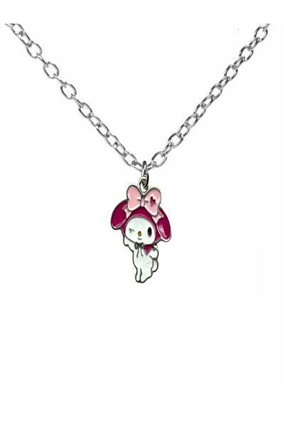 Herşey Nota Pink Necklace with Winking Kuromi Figure – Cute Anime Character Jewelry with 60 cm Chain
