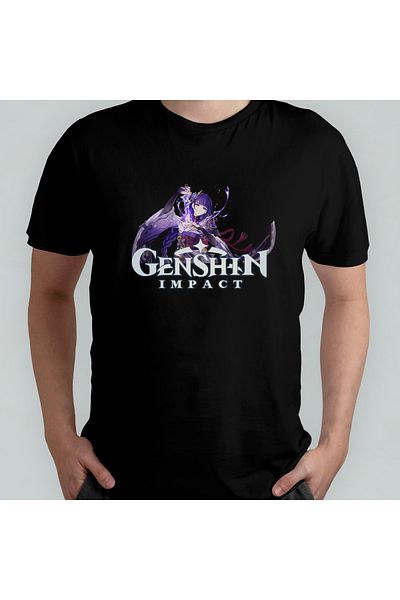 Pixxa Genshin Impact Raiden Shogun Unisex 100% Cotton Crew Neck T-Shirt Model 2