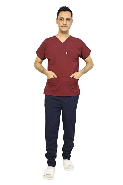 nutrix بدلة موحدة للرجال باللون الأحمر الداكن والأزرق الداكن بأكمام طويلة من ...