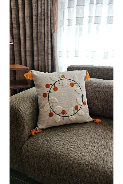 GLOMAR Husă de pernă Bohemian Punch Brodat Lenjerie Pardoseală Decorativă Modernă Pătrată Un singur Buc 43X43