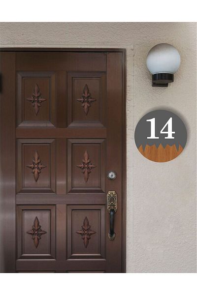 zafrakreklam Round Metal Composite - Wood Apartment Site -Apartment Hotel Office Door Number - Door No: 14 Fourteen