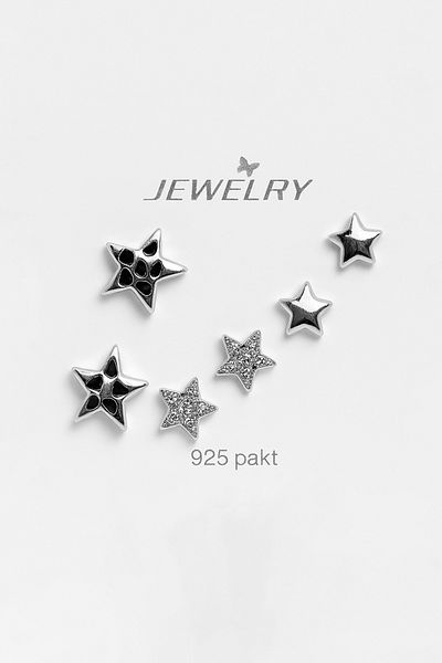 MakeWell Gold and Silver Colors 3-Piece Earring Set with 925S Sterling Silver Needle Star Design