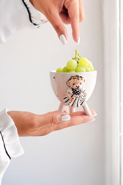 SİNEM YAMAN HOME Black Girl Teddy Bear Ceramic Presentation Bowl / Hand Made Ceramic Biscuit Bowl / Ceramic Fruit Bowl