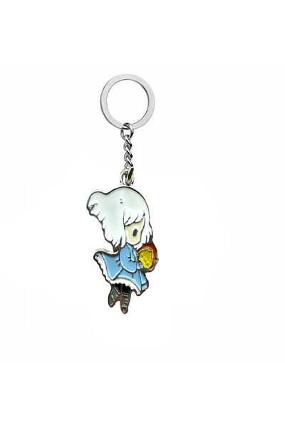 Herşey Nota Anime Girl Figure Keychain in Blue Dress – Cute and Durable Metal Accessory