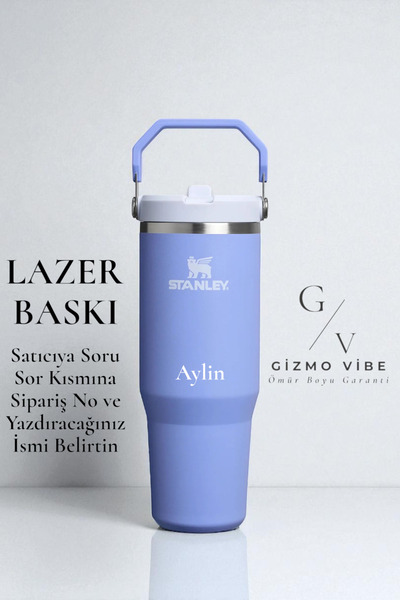 Stanley Kişiselleştirilmiş The Iceflow Flip Straw 2.0 Tumbler 0.89l 30oz Eflatun Termos Özel İsimli