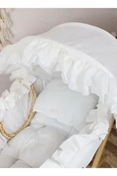 Fun Moment Moses Basket Bed with Rocking Wood Stand in White