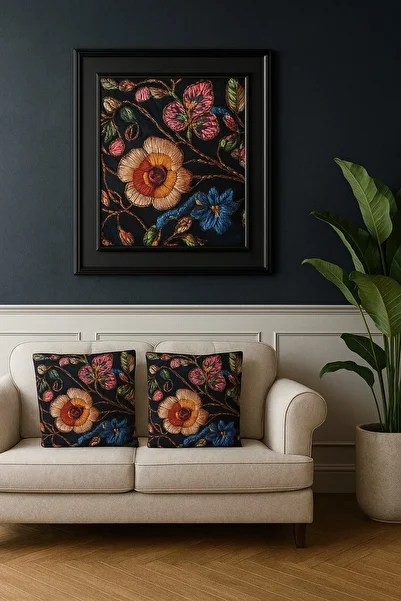 olavayn Colorful Floral Landscape Patterned Digital Printed Throw Pillow Case Set of 2 - 42X42 cm