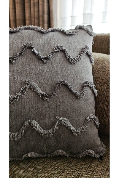 GLOMAR Gray Throw Pillow Case Bearded Linen Floor Curtain Fabric Decorative Modern Square Single Piece 43X43