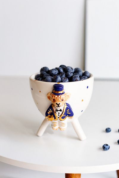 SİNEM YAMAN HOME Dark Blue Men's Bear Ceramic Presentation Bowl / Hand Made Ceramic Cookie Bowl / Ceramic Fruit Bowl