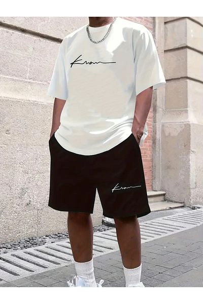 AEMİ Men's Printed Oversize T-Shirt Shorts Set