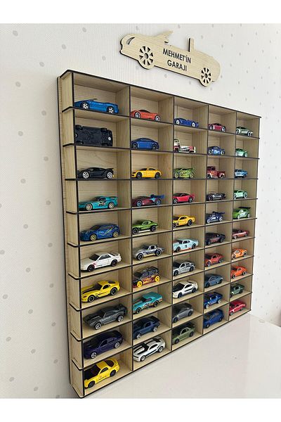 woodhomeworks رف سيارات لعبة 50 قطعة باللون الأبيض (مناسب لسيارات hotwfeheels وMatcbaax)