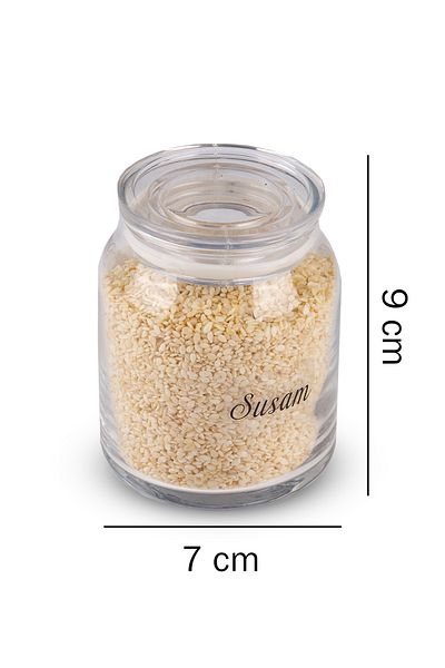 Lizzy 6'Li Acrylic Vacuum Lid Glass Spice Jar 300 ml with 24 Labels Gift