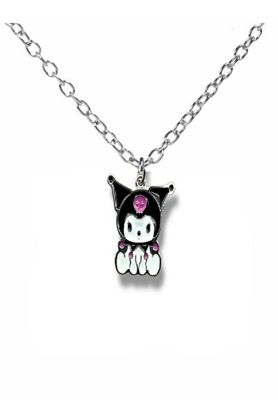 Herşey Nota Anime Kuromi Sitting Figure Necklace – Cute Gothic Character Jewelry with 60 cm Chain