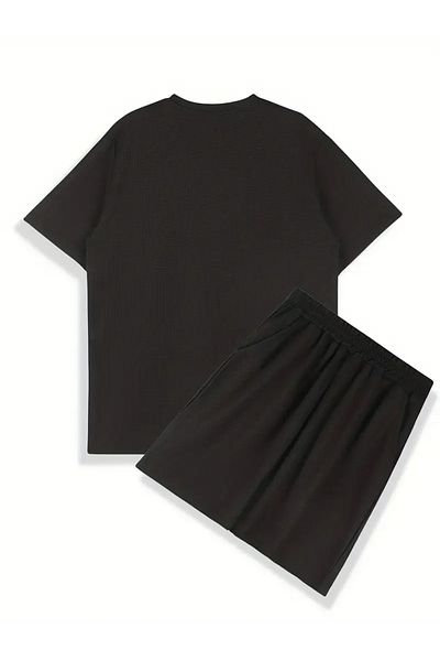 AEMİ Men's Black Printed Oversize T-Shirt Shorts Set