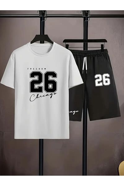 AEMİ Men's Freedom 26 Chicago Printed Oversize T-Shirt Shorts Set