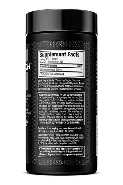 MUSCLETECH 100% Caffeine, Ultra Pure Energy Pills for Maximum Vitality 125 Tablets - 220mg Caffeine per Serving