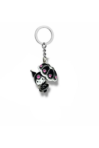 Herşey Nota Anime Kuromi Black Umbrella Figured Keychain – Gothic and Cute Metal Accessory