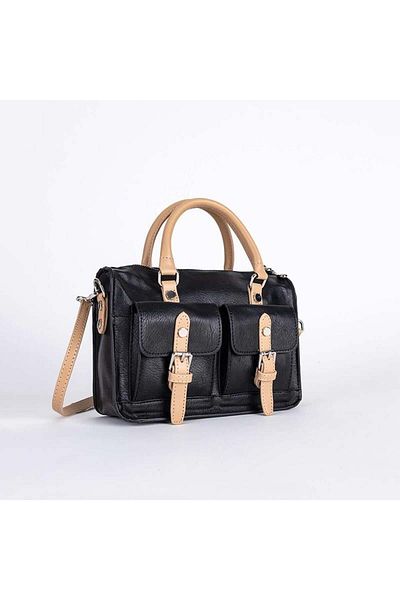 Jacquline Black Momos Multi-Compartment Women's Leather Handbag