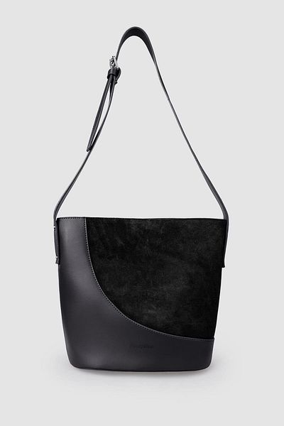 Jacquline Black Nubuck Leather Detailed Women's Crossbody Bag