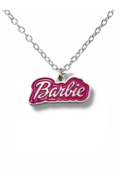 Herşey Nota Pink Barbie Logo Figured Necklace with Silver Writing – Stylish and Trendy Jewelry with 60 cm Chain