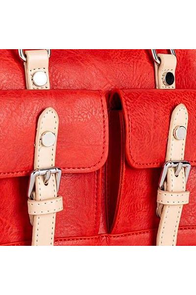 Jacquline Red Momos Multi-Compartment Women's Leather Handbag