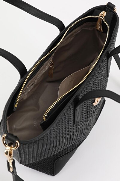 Levidor Siyah Hasır Desen Kadın El ve Omuz Çantası