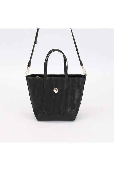 Levidor Black Straw Pattern Women's Hand and Shoulder Bag