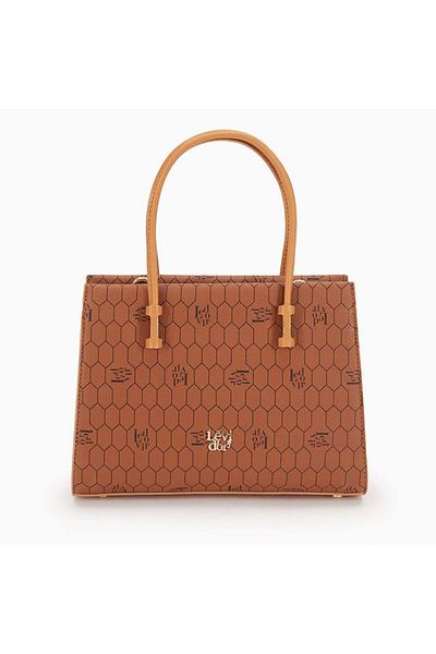 Levidor Tan Honeycomb Printed Three-Eye Women's Handbag
