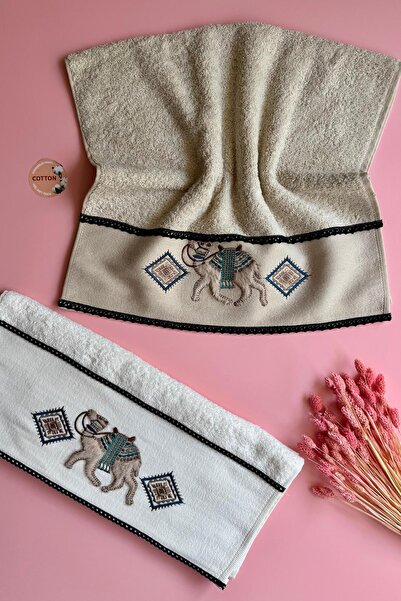 Narma Home Africa Camel | 2'li Nakışlı El Havlusu – %100 Pamuk, Şık, Etnik Ta...
