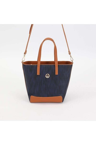Levidor Navy Blue Straw Pattern Women's Hand and Shoulder Bag