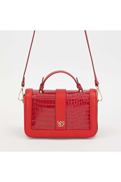 Levidor Kırmızı Kroko Deri Kadın Rugan El Çantası