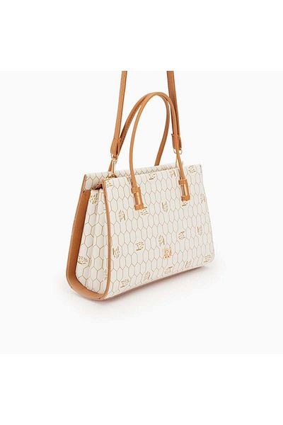 Levidor Beige Honeycomb Printed Three-Eye Women's Handbag
