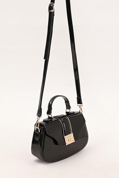 Levidor Siyah Kroko Desenli Rugan El Çantası