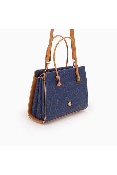 Levidor Navy Blue Honeycomb Printed Three-Eye Women's Handbag