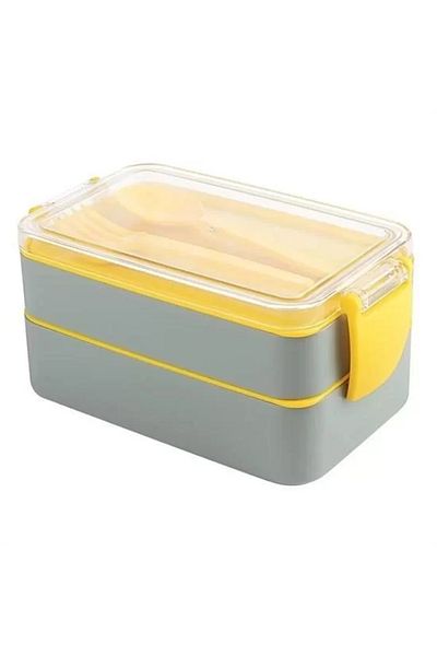 Mu Art Ahşap Buffer ®   2 Compartments Multi-Purpose 900 ml Capacity Durable Nutrition Container with Fork and Spoon Food Box