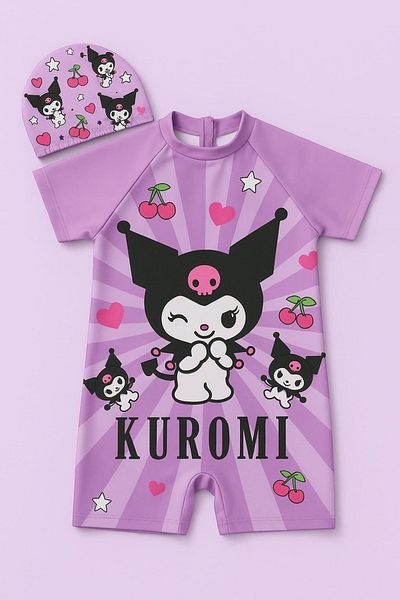 ARBİ kids Girl's Kuromi Boned Short Sleeve Zipper Swimsuit
