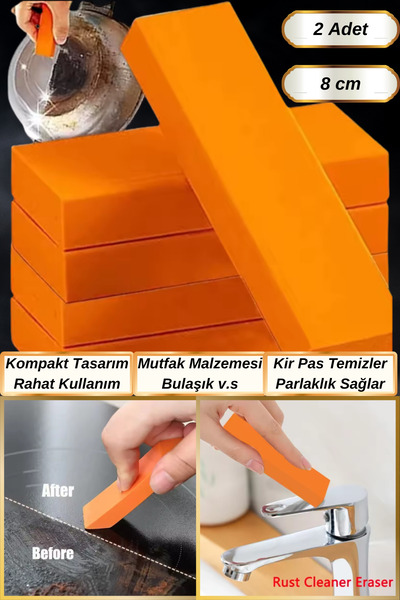 Hane Dostu 2 Adet Çok Amaçlı Tencere Lavabo Ocak Kir Pas Sökücü Parlatma Silgisi