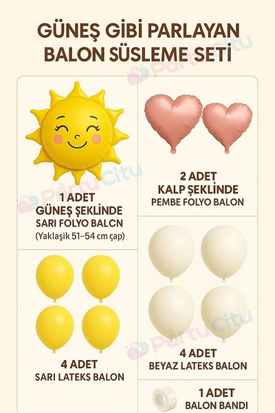 Party City Sun Themed Foil and Heart Balloon Set |   Yellow White Pink 12-Piece Balloon Decoration |   Birth & Baby Shower
