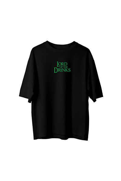 SVART WEAR Lord of the Drinks Drink Front Side Printed Oversize Tshirt T-Shir...