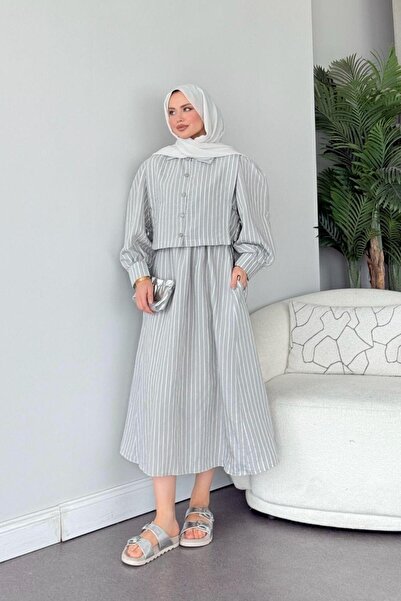 Şulemoda Giyim Φόρεμα Malibu ριγέ γκρι