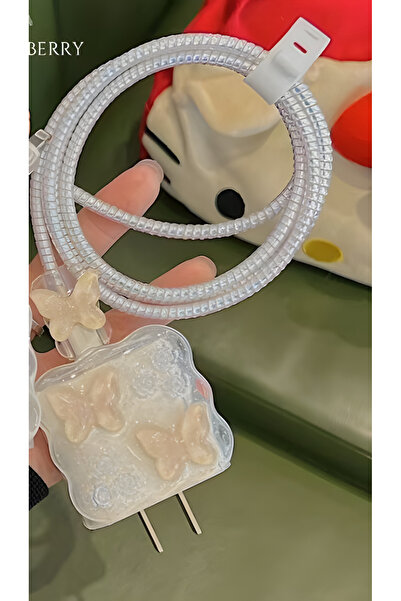 Fibaks 18W/20W Uyumlu Sarı Kelebek Şarj Aleti Koruyucu Şarj Kablosu Örme Aparatlı Koruyucu Toparlayıcı