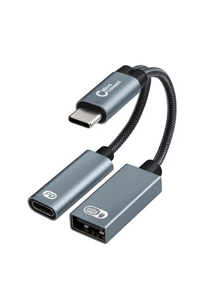 Inna marka Adapter MicroConnect USB-C do USB-C PD i USB-A 2.0 Żeński, Srebrny, 13cm, MC-USBC-CFAF