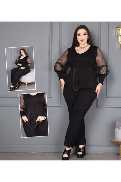 Eiline Plus Size Sleeves Tulle Viscose Pajamas Set