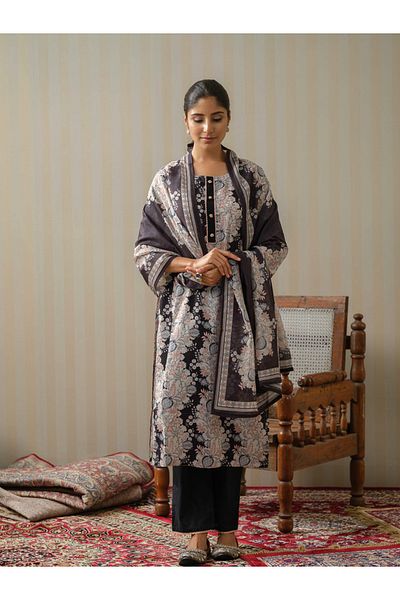 DW By Styli Floral Printed Lace Inserts Kurta with Palazzos and Dupatta Set