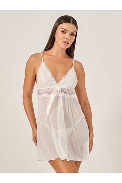 Styli Lace Bow Detail Babydoll with Briefs