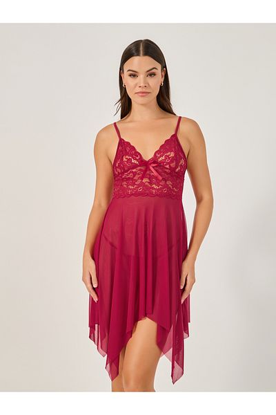 Styli Lace Asymmetric Hem Babydoll with Briefs