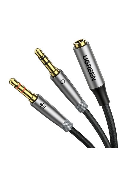 Ugreen Rozdzielacz kabla AUX 3.5 mm żeński do słuchawek i mikrofonu męski 20cm czarny
